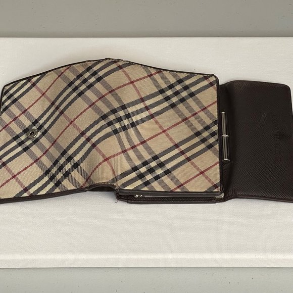 BURBERRY Vintage Nova Check Kisslock Tri-Fold Canvas & Leather Wallet 4.7"×4" - Picture 5 of 12